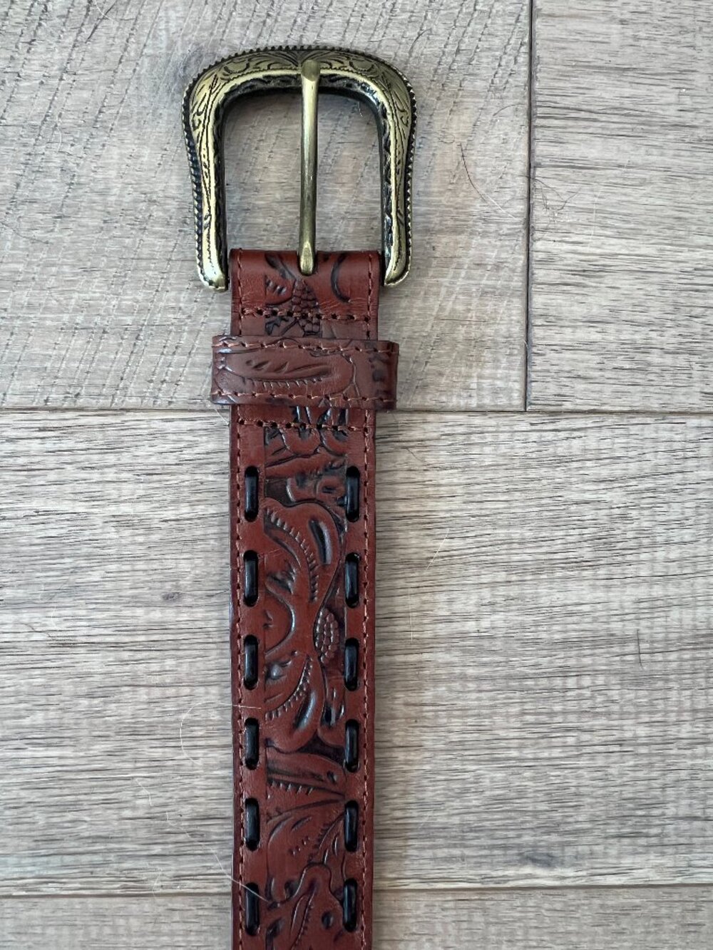 Patricia Nash Amelia Tooled Leather Belt - Brown - Size L (EUC)